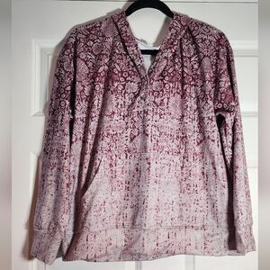 Exclusive Burgundy And White Floral Pattern Hooded Sweater XL